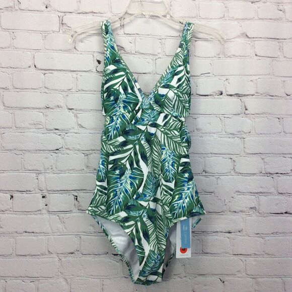 Cupshe One Piece Swimsuit Women's Size M Tropical Green/Blue Palm Leaf Print NWT - Picture 1 of 12